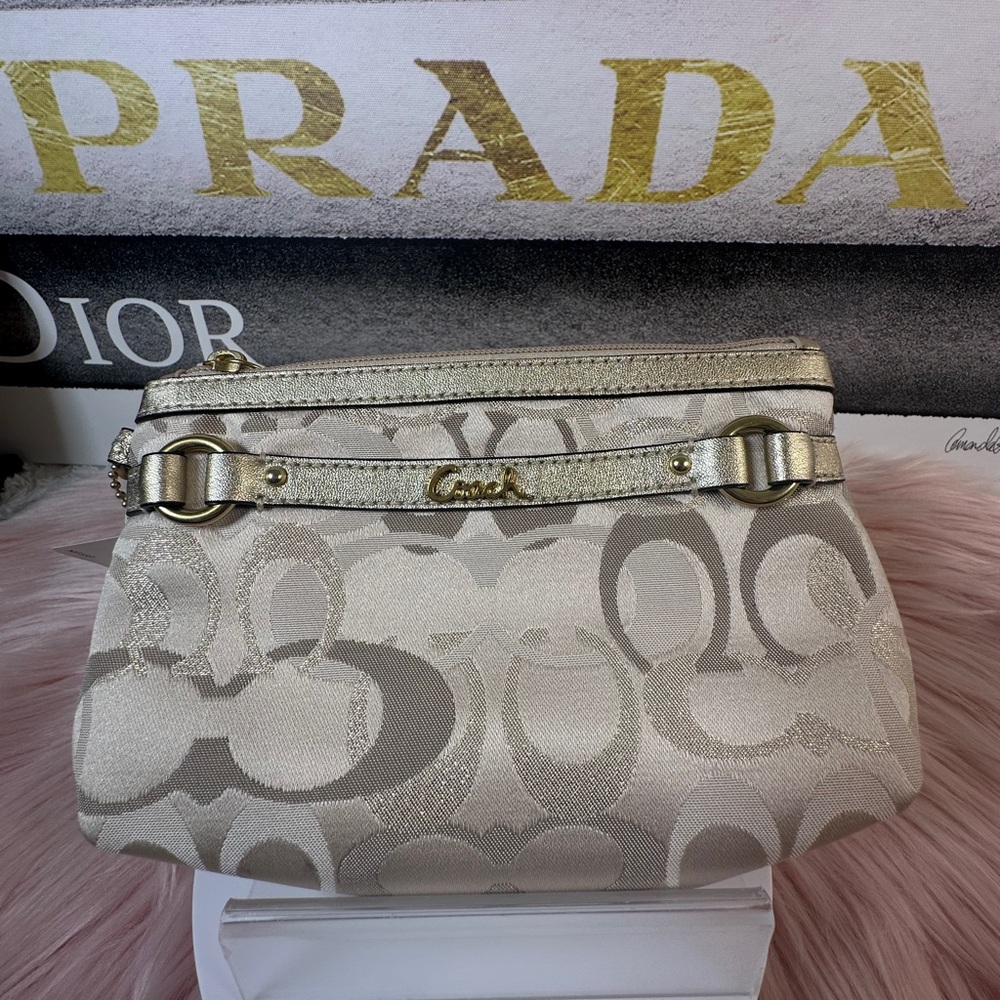 Coach Metallic Gold Logo Clutch Bag
